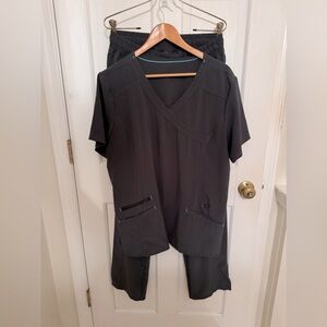 Bundle: 2-piece ScrubStar pewter large pants, XL top matching color set